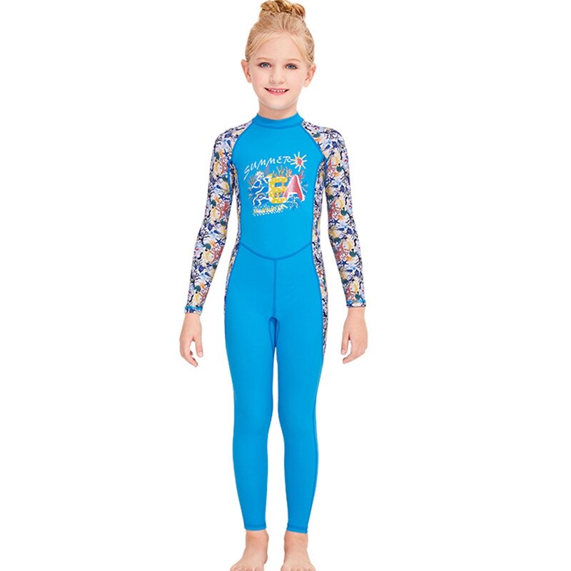 One-piece Kids Swimwears Diving Suits Long Sleeves Girls Surfing Diving Jumpsuits Children Rash Guards Snorkel: Blue / XXL