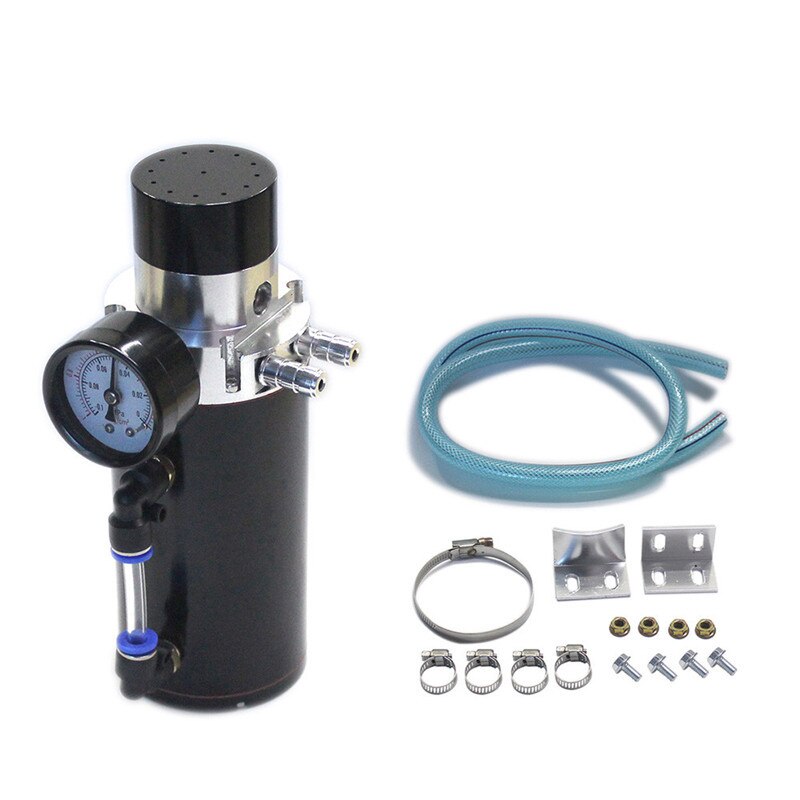 Spsld aluminium motor olie opsamlingsbeholder udluftningstank kan + vakuum trykmåler olie opsamling tank olie fange kan: Sort