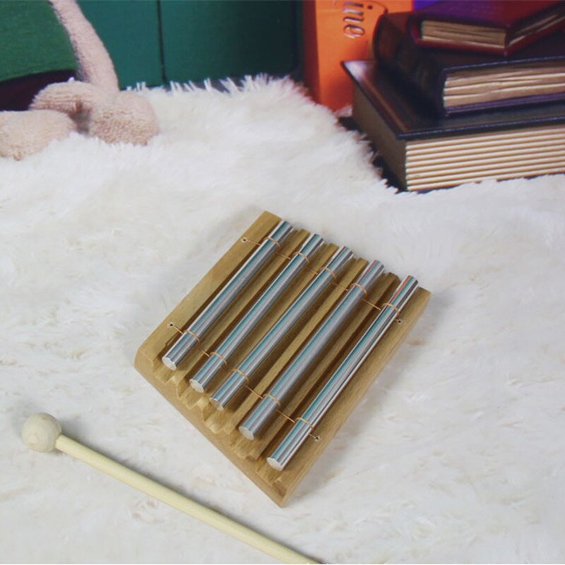 Carillón de madera de 1/2/3/5/8 tonos con mazo de percusión, instrumento educativo para oración, Yoga, meditación, carillón Musical, juguete: 5 Tone