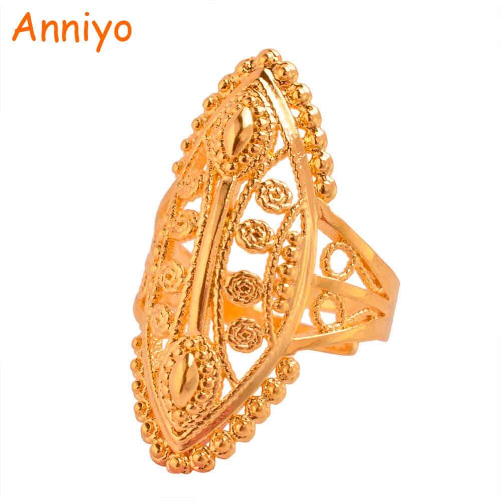 Anniyo etíope ouro cor anel tamanho livre para as mulheres, médio oriente dubai noiva casamento jóias africano festa presente #093906