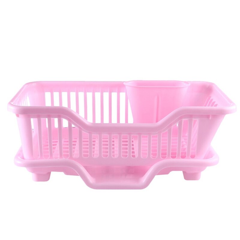 Environmental Plastic Kitchen Sink Dish Drainer Set Rack Washing Holder Basket Organizer Tray, Approx 17.5 x 9.5 x 7INCH (Pink)