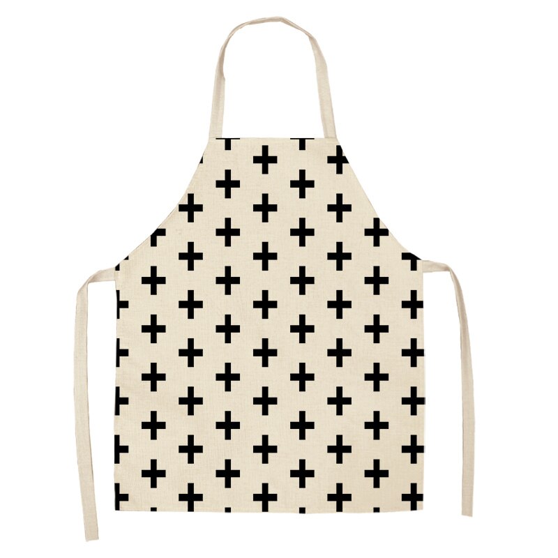 1 stuk zwart-wit geometrisch keukenschort voor vrouwen en mannen thuis koken bakken winkel schoonmaken katoenen linnen slabbetjes 53*65cm g1006: O