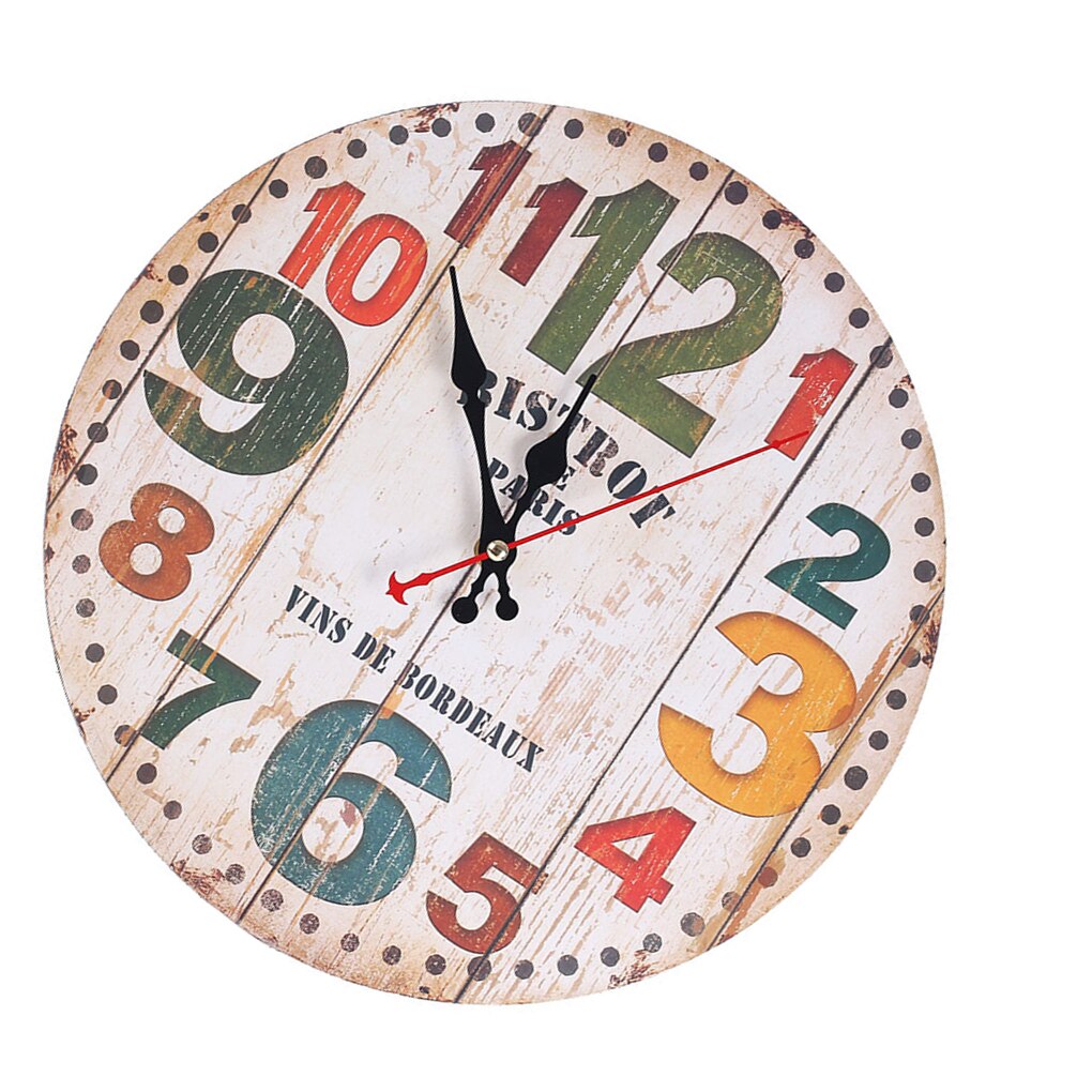 30cm Retro Round Bedroom Living Room Digital Dial Mute Wall Clock Imitative Wood Hanging Clock