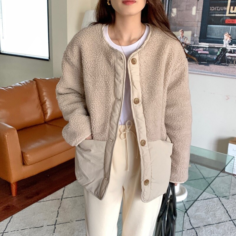 Getadme-Faux Lamb Wool Parkas Women Thick Warm Winter Cotton Padded Coats Female Korean Fashion Sweet Cute Casual Loose Fleece Outerwear