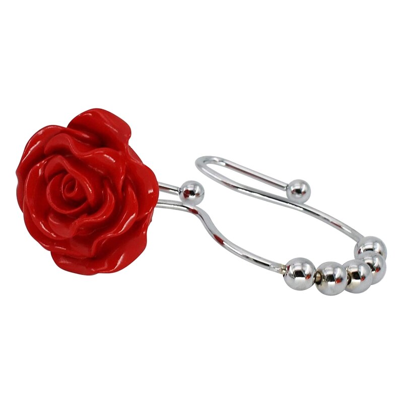 LUDA-ganchos para Cortina de ducha, anillos deslizantes dobles hechos de acero inoxidable, anillo con resina rosa, varillas de ducha para baño, 12 piezas