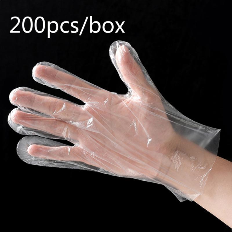 Disposable Gloves 200Pcs/Box Thicken Transparent Plastic PE Film Gloves Disposable Gloves Catering Hair Products Eating Lobster