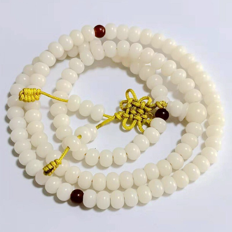 Tibetan Buddhism 108 White Bodhi Root Flat beads Prayer Beads Mala Necklace