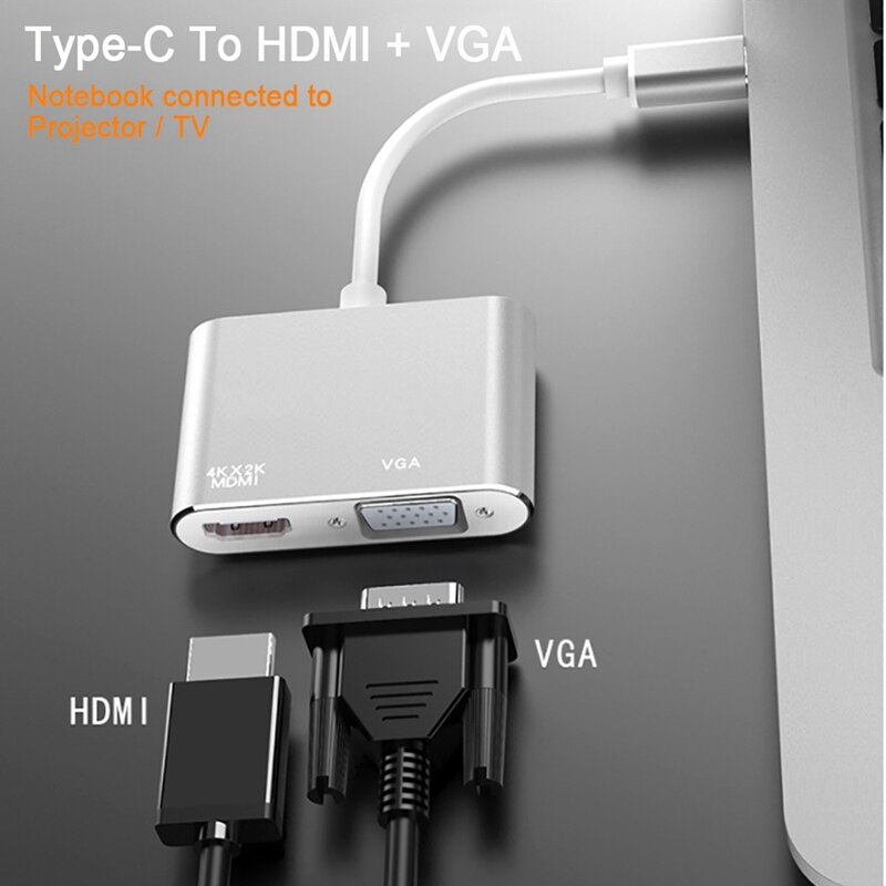 USB3.1 Type-C to HDMI + VGA Docking Station USB C Hub Adapter for iPad Pro Samsung Huawei USB C HDMI