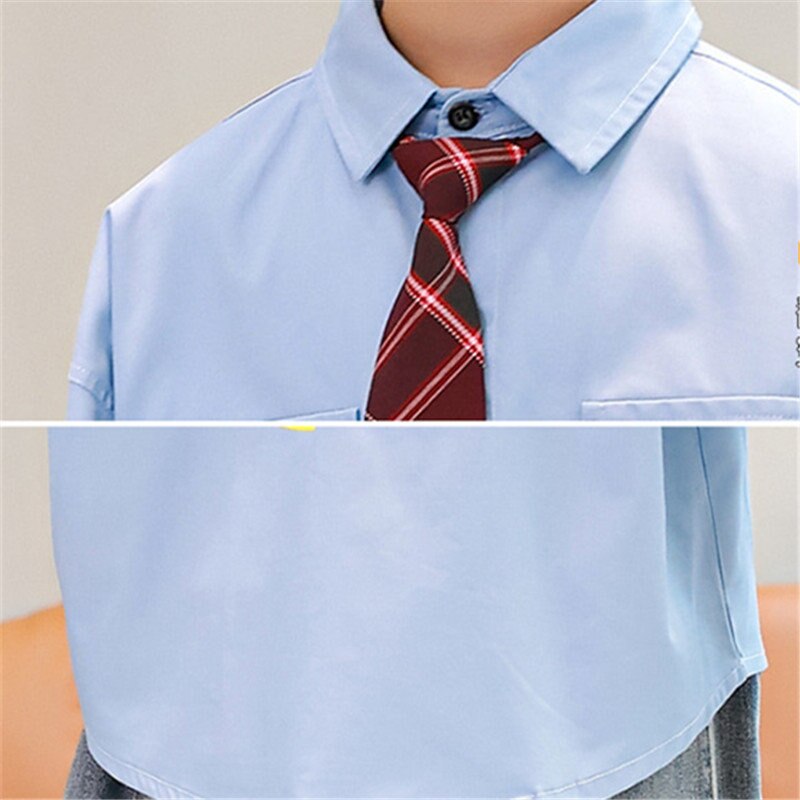 Chemises à la de Style anglais pour enfants, vêtements avec cravate, 100% coton, manches longues, uniforme scolaire pour garçons, offre spéciale