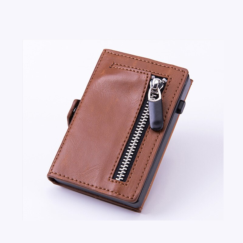 boîtier de carte à glissière automatique RFID antivol porte-carte de crédit en alliage d'aluminium porte-cartes portefeuille pour hommes femmes: apricot