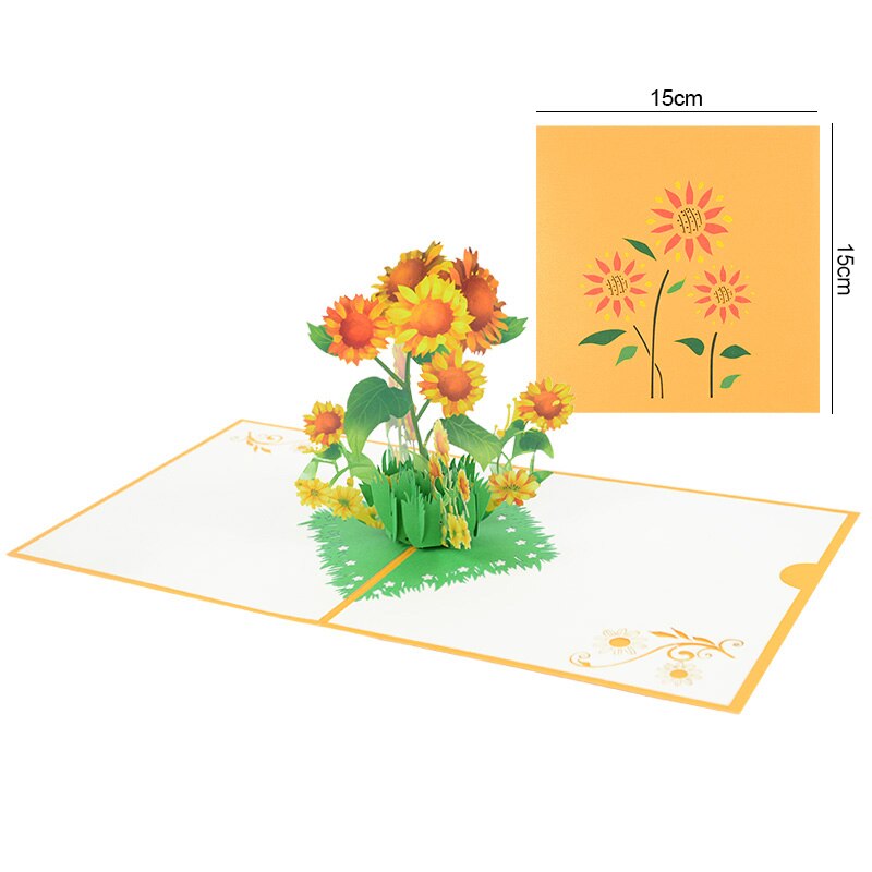 Flowers Bouquet Greeting Cards for Mom Girl Wife Husband 3d Birthday Cake Pop-Up Greeting Cards Postcards with Envelope: M07
