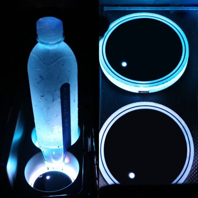 2 st bil led ljus kopphållare bottenplatta 7 färger auto usb omgivande ljus atmosfär lampa för alla bil halkskydd mat bilprodukter