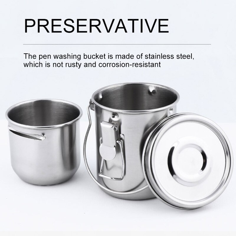 Penselenbakje Kleine Roestvrijstalen Pen Wasmachine Draagbare Olieverfschilderij Pen Wassen Vat Verzegelde Pen Wassen Emmer