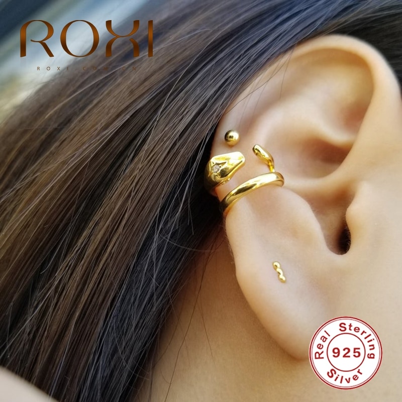 Roxi simples estrela cobra sem piercing orelha punhos para mulheres meninas festa brincos clipe de cristal em brincos 925 prata jóias de casamento