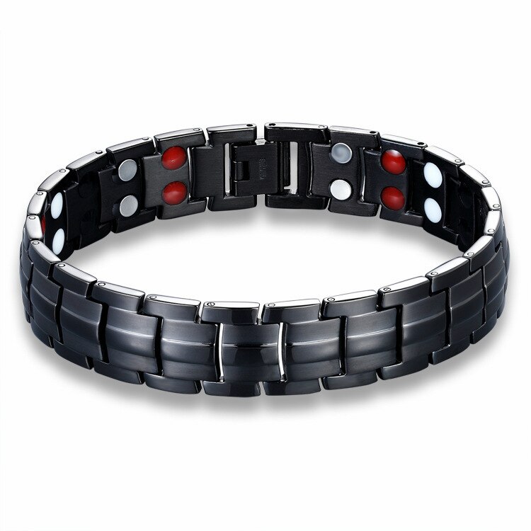 Bracelet d'équilibre énergétique Tourmaline Double rangée pour hommes bijoux de soins de santé hologramme Germanium Bracelets de thérapie magnétique guérison