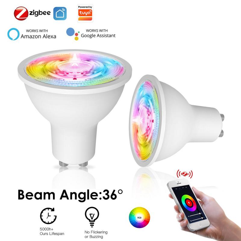 Zigbee Tuya Smart GU10 Light Bulb Spotlight RGB+CCT 90-240V 5W Dimmable Voice Control Work With Alexa Google Home Yandex Alice