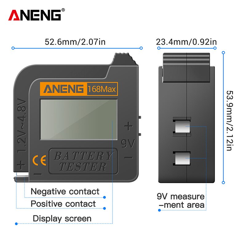 ANENG 168Max Universal Digital LCD Lithium Battery Checker Volt Tester For AA AAA C D 9V Button Cell