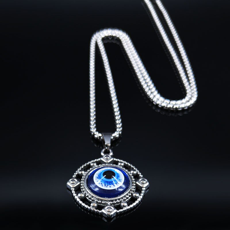 Blue Eye Edelstahl Kette Halskette Frauen Silber Farbe Halsketten & Anhänger Boho Schmuck kragen mujer N19274