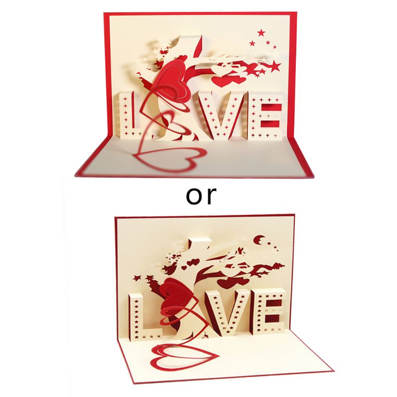 3D Up Cards Love Tree Heart Valentine Lover Happy Birthday Greeting Card QX2E