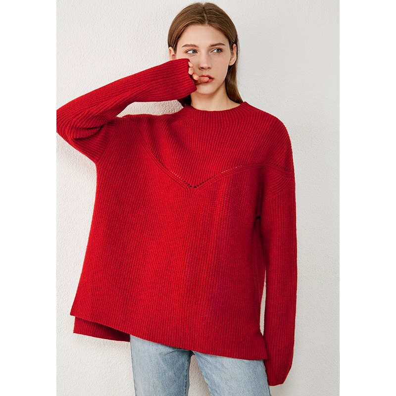 Amii minimalisme herfst winter casual truien voor vrouwen effen oneck losse damestrui dames pullover tops 12040477: Rood / Xl