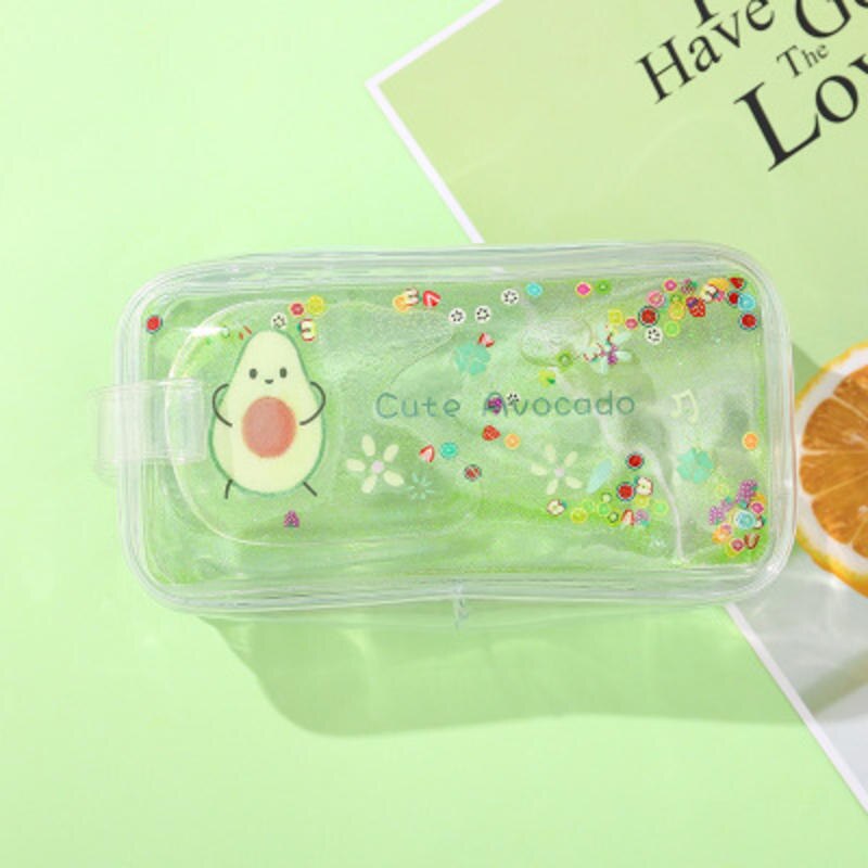 Cartuchera Kawaii, caja de lápices escolar transparente de aguacate para niñas, cartuchera, bolsa de lápices, artículos de papelería escolar, para niños: 04