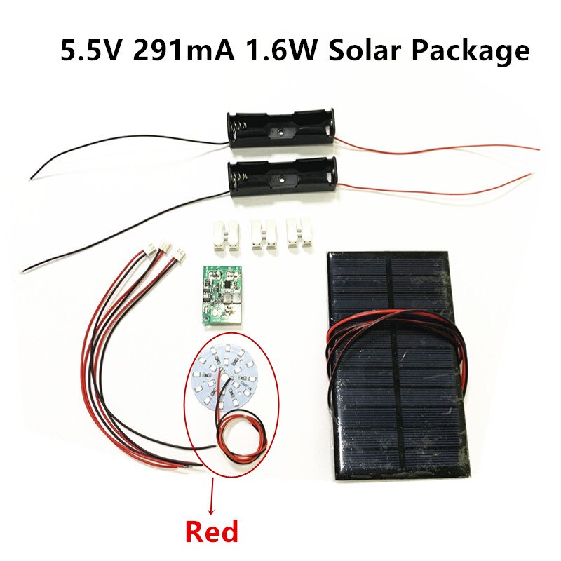 Diy Kit 5V 5.5V 250mA 1.25W 1.6W Zonnepaneel Met 0.6A Solar Lamp Light Controller 3.7V 5V 600ma Met 3.7V 5W Led: 5.5V 1.6W  Red