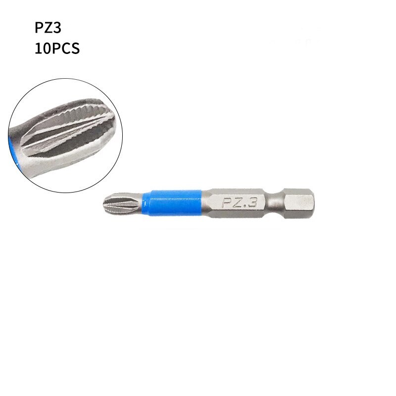 12Pcs Magnetic Screwdriver Bit Set Anti Slip Electric Power Multi-bit Tool Screwdriver Suit Alloy Steel Screwdriver Accessories: 10pcs PZ3 50mm