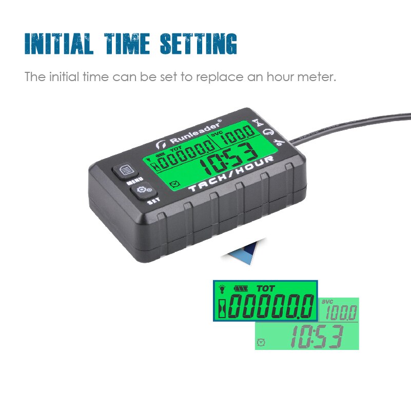 Inductive Tachometer Engine Hour Meter Gauge Alert RPM Backlit Resettable for Boat Motorcycle ATV Lawn Mower