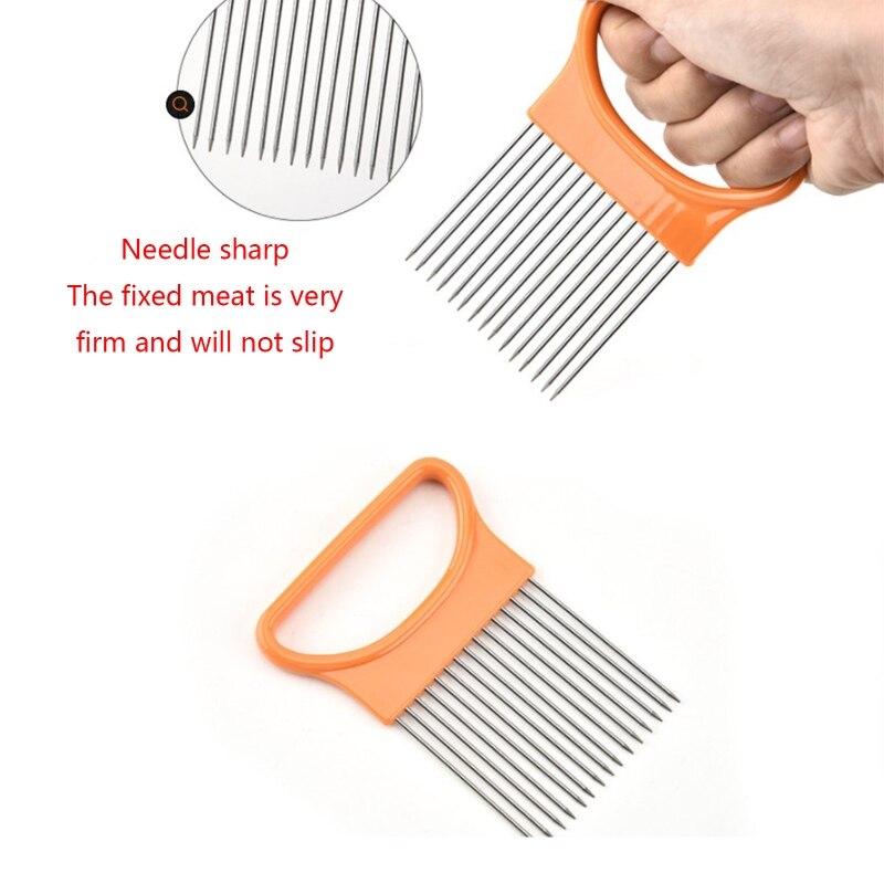 Couteau à oignon en acier inoxydable, fourchette à oignon, trancheuse à fruits et légumes, coupe-tomate, support d&#39;aide sûr pour accessoires de cuisine