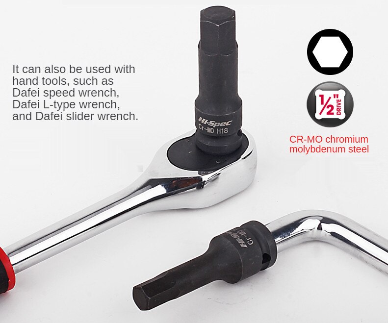 Hi-Spec 1/2 Electric Drill Socket Adapter Cr-Mo Universal Impact Wrench Socket Adapter Tool Hex Head For Impact Wrench Cordless