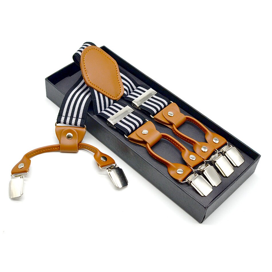 Showersmile seler herre seler til bukser stripet skjorte holder business seler 6 klips bukser seler 120 cm: Svart