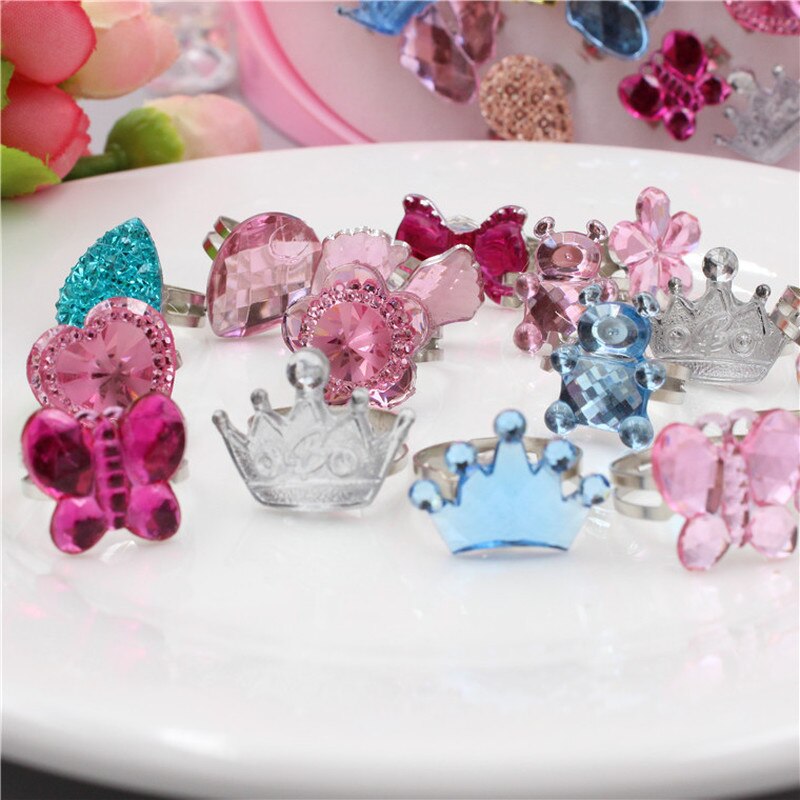 Meisjes Prinses Acryl Rhinestone Fancy Verstelbare Ringen Party Gunsten Kids Ring Accessoires Beauty Mode Speelgoed 10/12/24 stuks