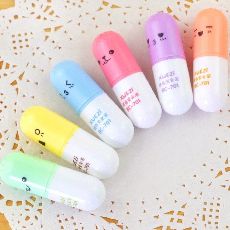 6 stk mini pille efterlader ægformede highlighter penne til skrivning af søde ansigter graffiti tuschpenne papirvarer skole kontorartikler