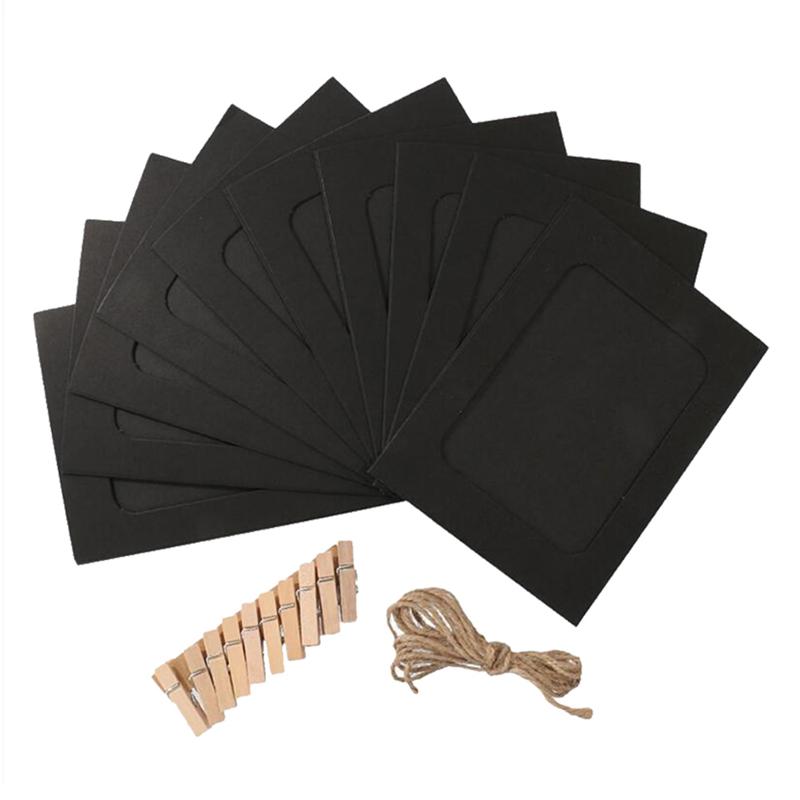 30 stuks 6 inch papieren fotolijst, retro kraft fotolijst hangende decoraties met touw en clips (kraft): 7 inch zwart