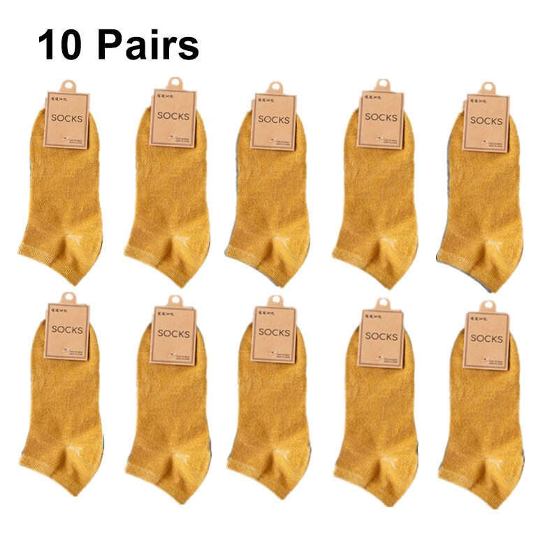 Lot 36-44 10 paires de chaussettes unisexes pour homme et femme, en coton respirant, couleurs unies, décontractées, pour le printemps, l'été et l'automne: Jaune