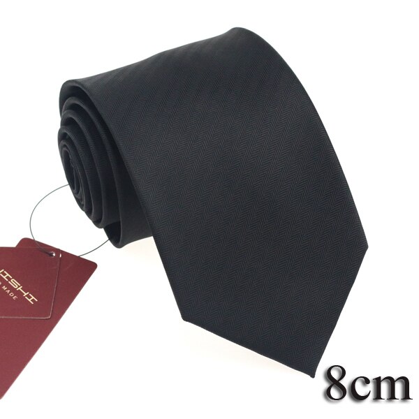 HUISHI Classic Simple Plain Black Mens Ties Business Stripe 8cm And 6cm Neckties Jacquard Woven Polyester Slim Wedding: TP-16