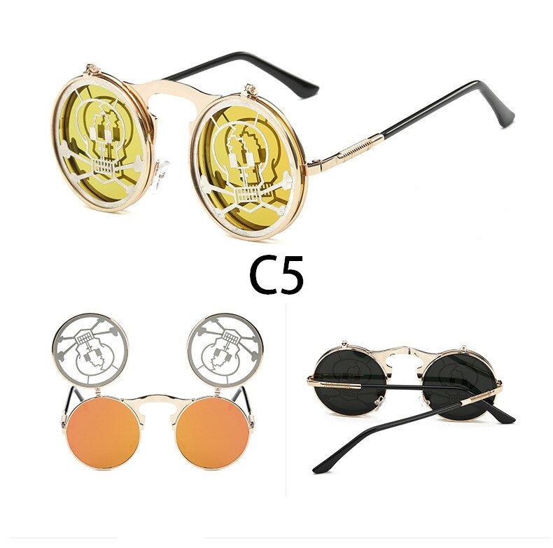 Steampunk Round Flip Up Sunglasses Unisex Retro 90s Rave Party Selfie Accessory 226-238