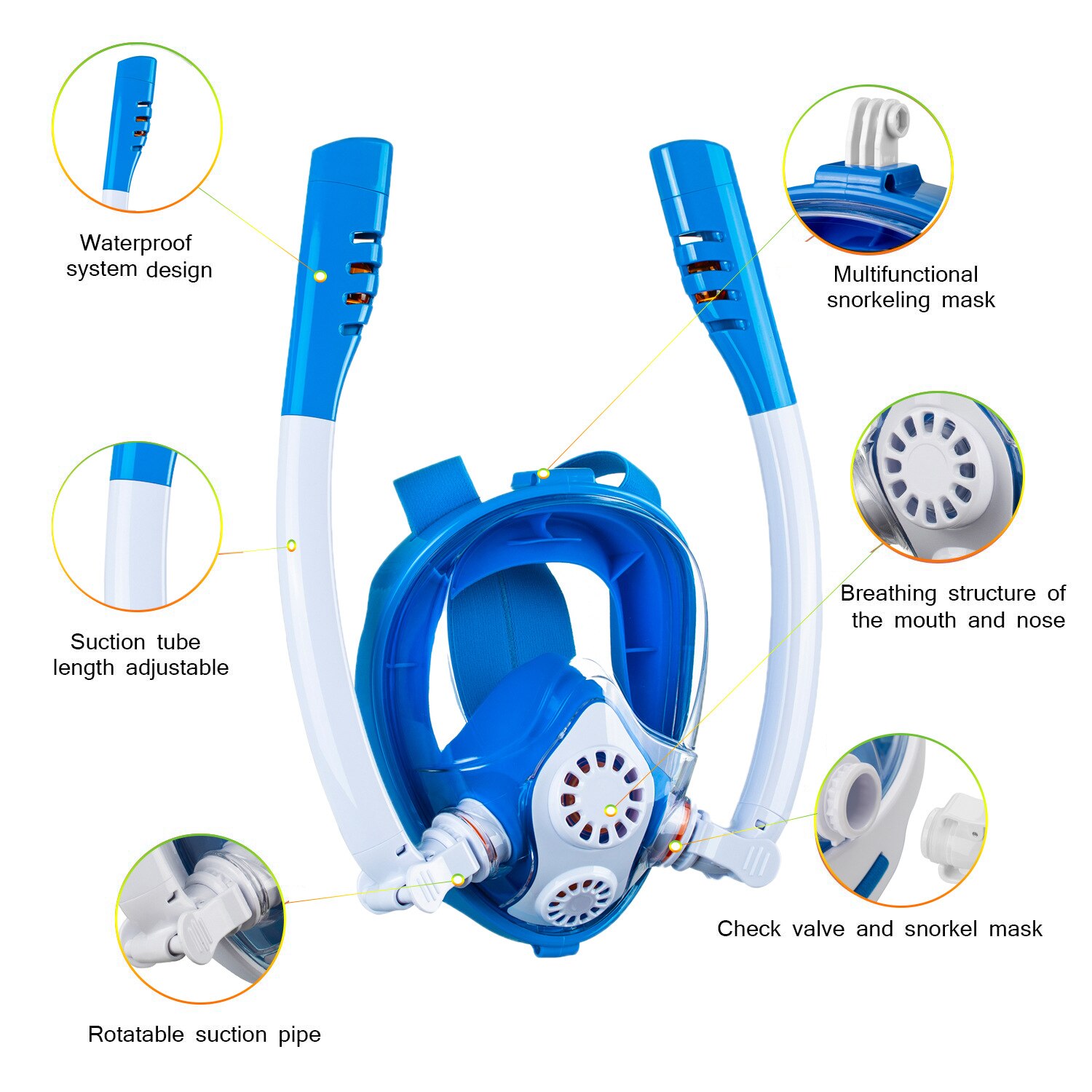 Wentsen Children snorkeling mask full dry silicone swimming glasse for kids boy and girls diving mask double breathing tube