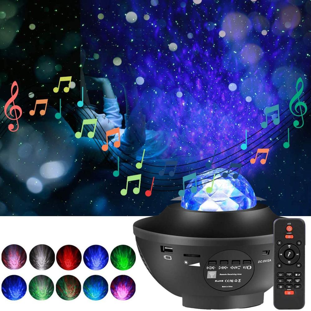 Usb Kleurrijke Sterrenhemel Projector Led Star Nachtlampje Muziek Sterrenhemel Projector Bluetooth Voice Control Muziekspeler Ocean Wave