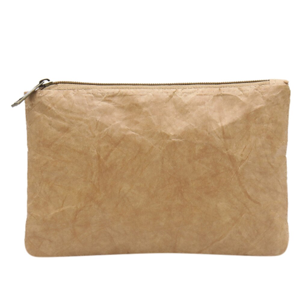 Women Kraft Paper Cosmetics Clutch Bag Light Washable Tear-resistant Environmentally Portable Phone Bag #W3: Brown 