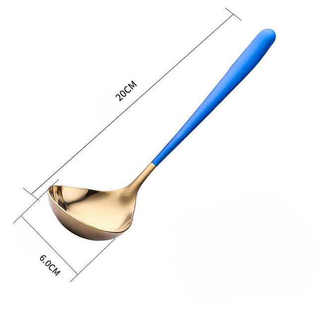 Long Handle Stainless Steel Spoon Dessert Rice Soup Spoon Teaspoon Cooking Spoons Kitchen Accessories Home Silverware Gadgets: blue gold