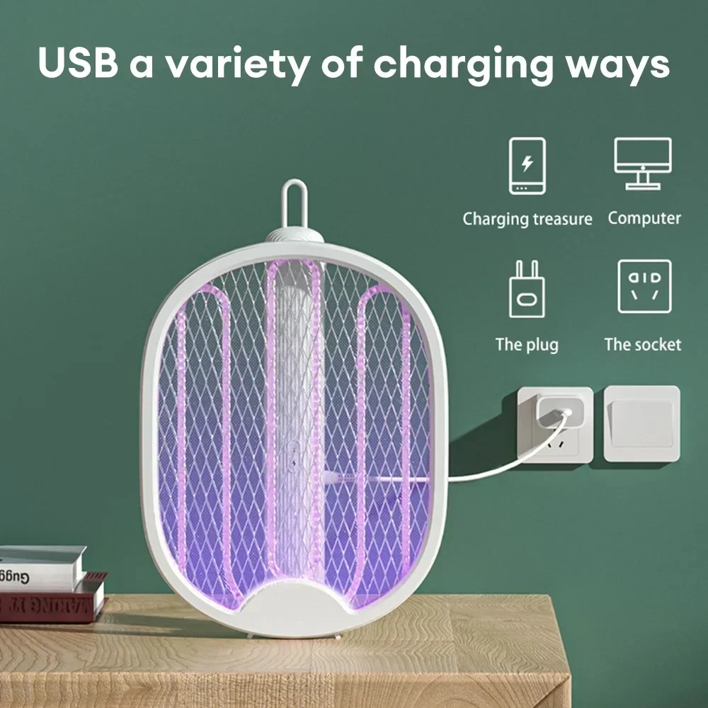 Faltbarer elektrischer Mückenvernichter, Fliegenklatschenfalle, wiederaufladbarer USB-Mückenschläger, Insektenvernichter mit UV-Licht, Insektenvernichter, 3000 V