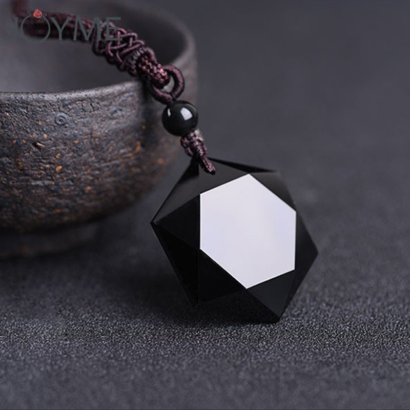 Collar de hexagrama de obsidiana negra, colgante de estrella de obsidiana de RongDe, amuleto de amor de la suerte, collar de piedra Natural para pareja para hombre y mujer