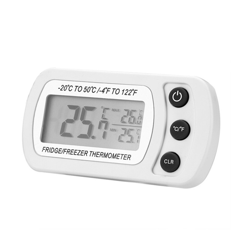 Waterproof LCD Digital Thermometer Refrigerator Freezer Temperature Humidity Sensor Meter Thermometer with Magnet Hook: White