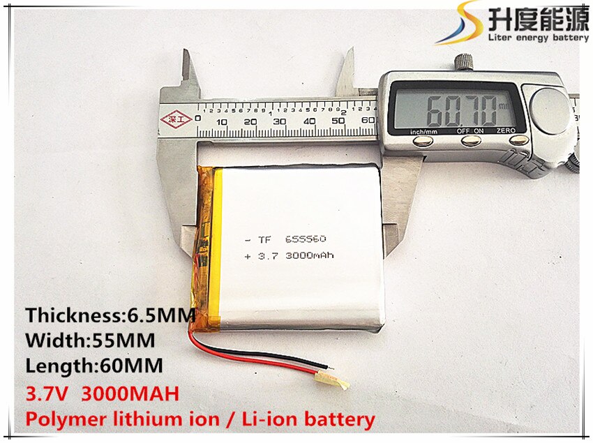 1 stks/partij 655560 3.7 V lithium polymeer batterij 3000 mah DIY mobiele noodstroom opladen schat batterij