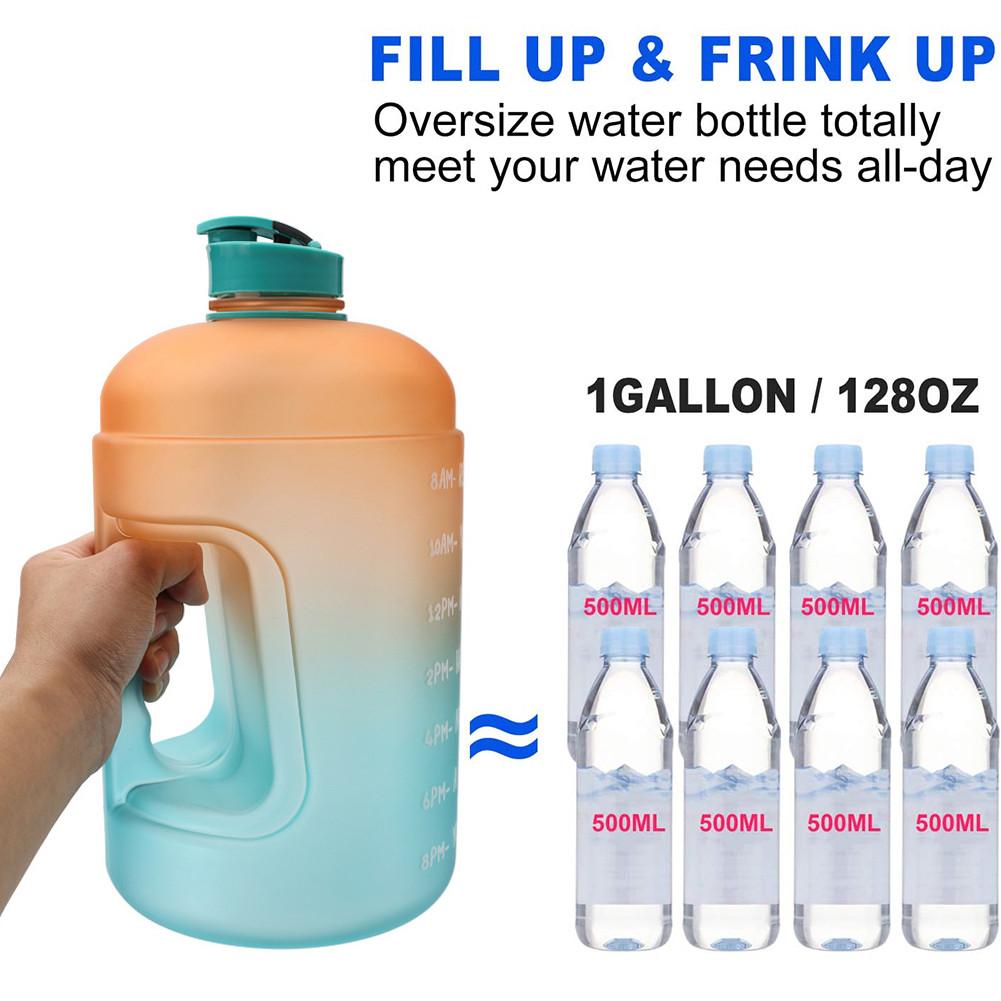 1 gallone/3.78L Portatile Bottiglia di Acqua di sport con Paglia Motivazionale tempo Marcatore a prova di Perdite PETG per Il fitness Manubri Acqua tazza