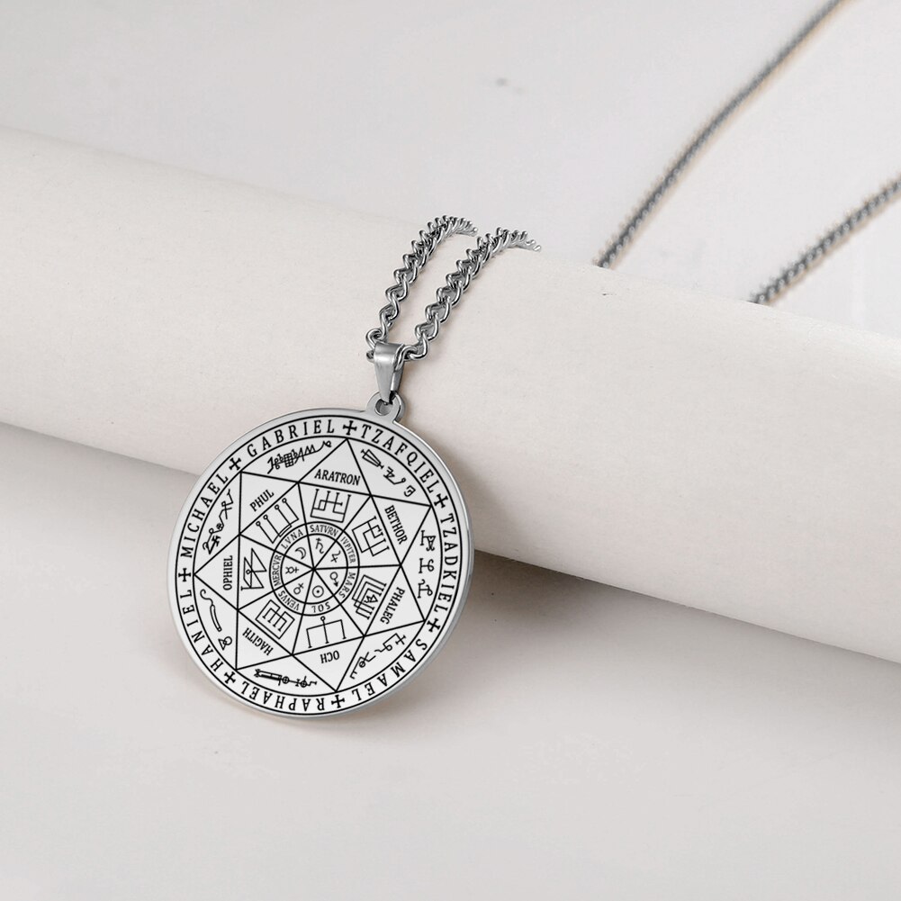 Wicca 7 Archanges Sceau Charme Colliers Hommes Femmes Witchcra Pentagramme Pendentif Surnaturel Amulette Magique Protection Talisman: 7 Archanges Steel