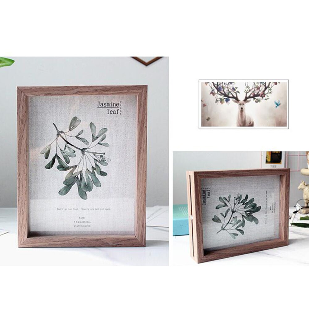 6 Inches Plant Dried Flower Leaves Specimen Box Double Sided Glass Photo Frame Wooden Table Decoration with Original Ph