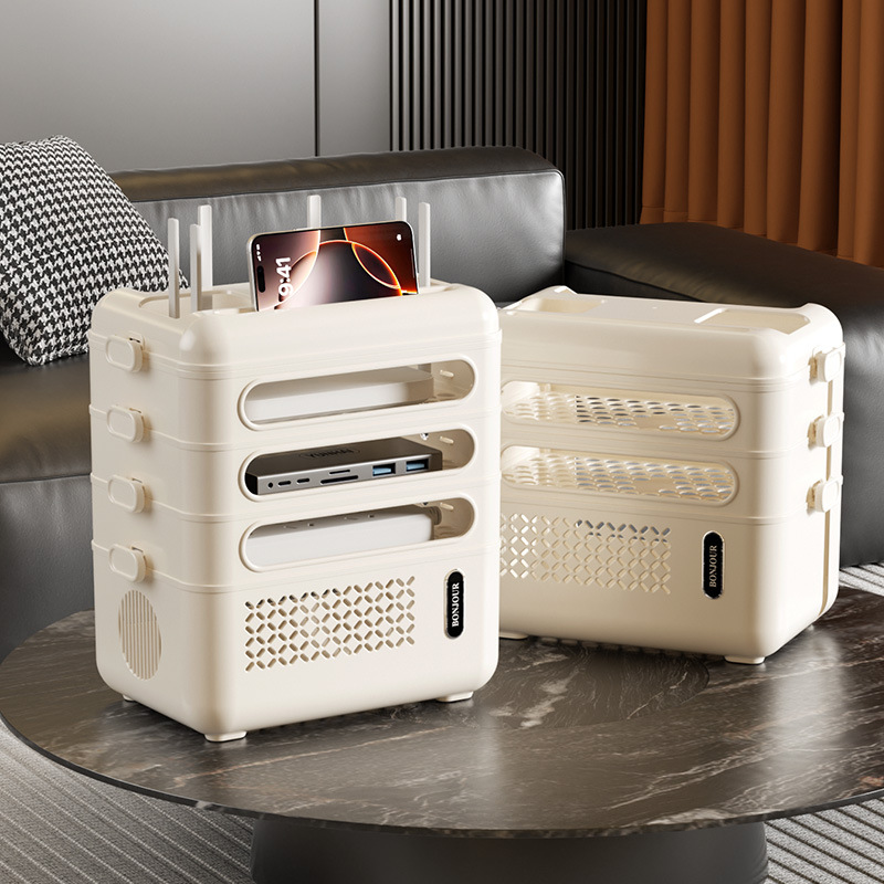 WiFi Router Organizer Box Multi-Functional Storage Shelf with Cable Management Large Capacity for Power Strips Charging Cords