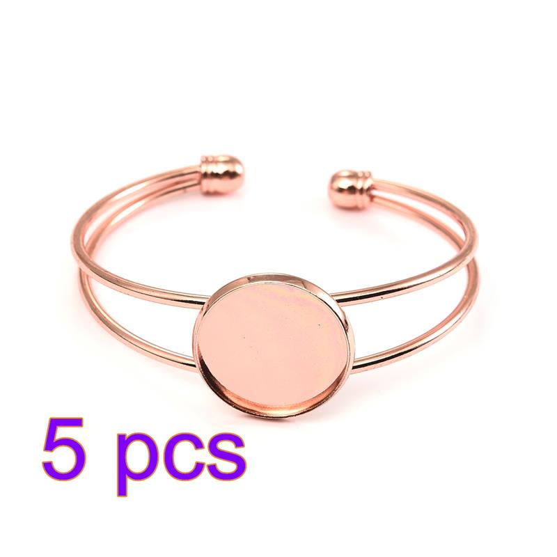 5Pcs Verstelbare Bangle Armband Base Blanks Tray Bezel Messing Manchet Armband Instellen 20Mm Cabochon Cameo Diy Sieraden Bevindingen: Rose gold